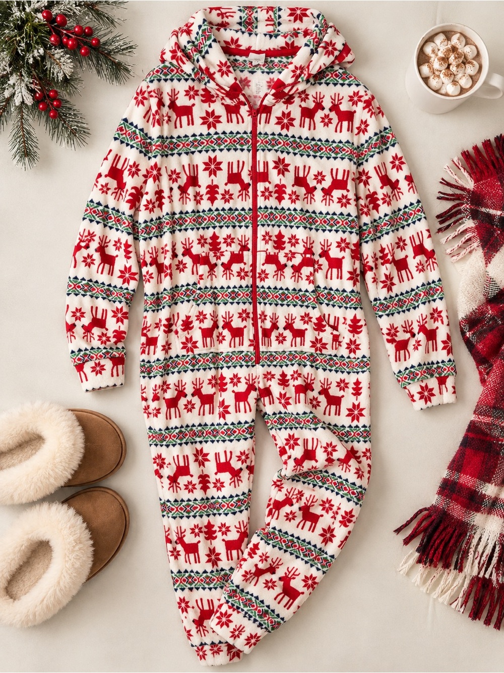 Mama Anderson Christmas Reindeer Fleece Onesie S/M
